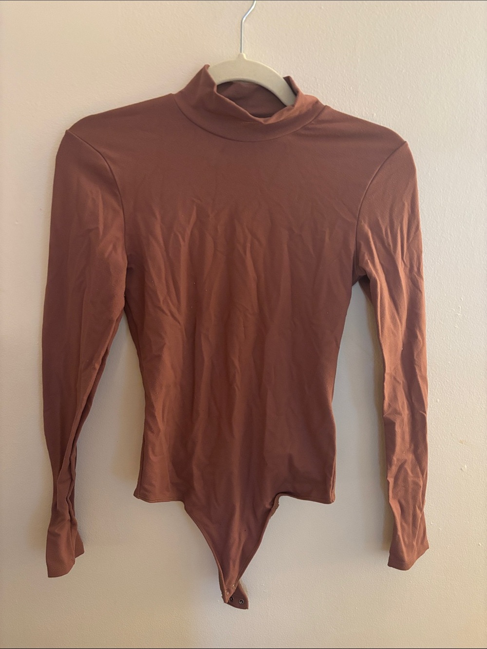 Rust Brown Long-Sleeve Mockneck Bodysuit S